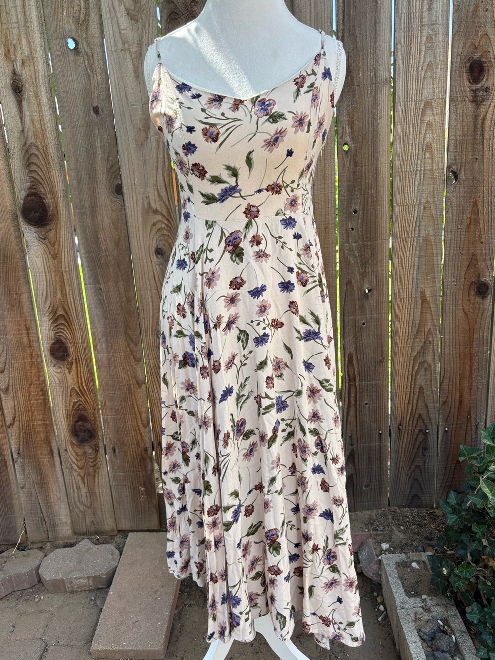 Blush J Floral Ivory Spaghetti Strap Maxi Dress Womens Size Large Boho